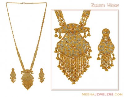 22Kt Gold Long Necklace and Earrings Set ( Bridal Necklace Sets )