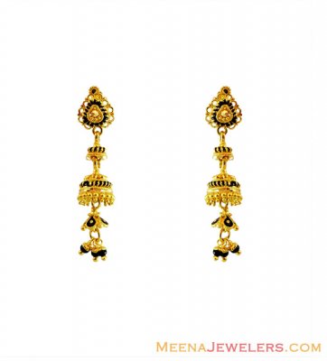 22K Gold Black Meena Long Earrings ( 22Kt Gold Fancy Earrings )