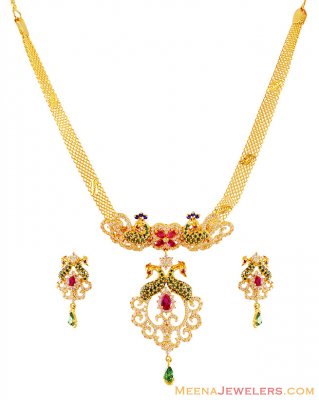 Gold Peacock Necklace Set  ( Gold Designer Sets )