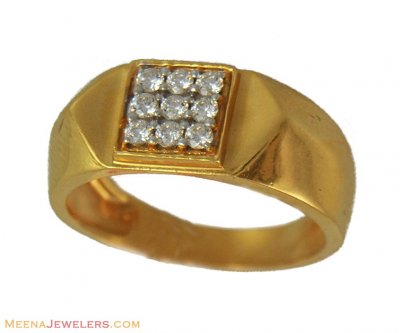 22K Yellow Gold Stones Ring  ( Mens Gold Ring )