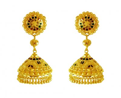 22 Karat Gold Meenakari Jhumki ( Exquisite Earrings )