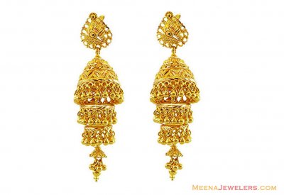 22k Gold Chandelier Earrings ( 22Kt Gold Fancy Earrings )