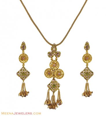 22K Gold Designer Set ( Antique Necklace Sets )