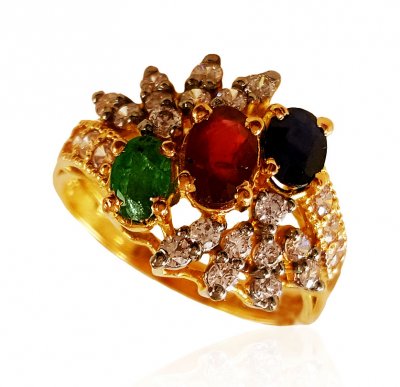 22kt Gold Precious Stones Ring ( Ladies Rings with Precious Stones )