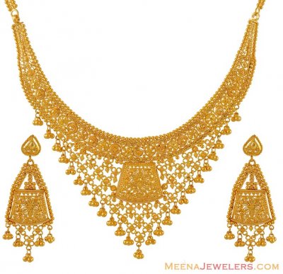 Filigree Necklace Set in 22k Gold ( 22 Kt Gold Sets )