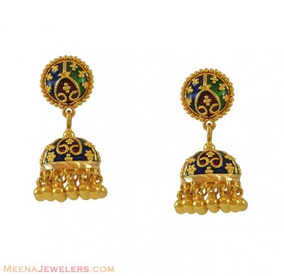22k Meenakari Jhumki Earrings ( 22Kt Gold Fancy Earrings )