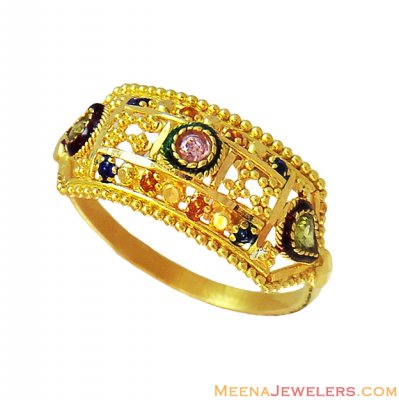 Traditional Meenakari Ring 22k ( Ladies Gold Ring )