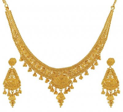 Gold Filigree Necklace Set (22K) ( 22 Kt Gold Sets )