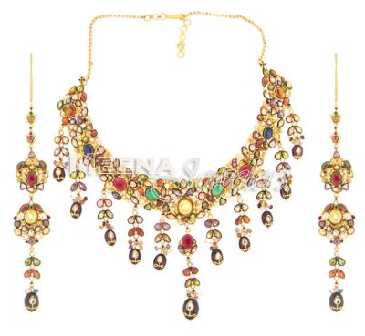 22 Kt Antique Indian Gold Necklace Set ( Antique Necklace Sets )