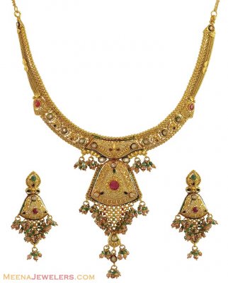 Indian Necklace Set (22K Gold) ( Antique Necklace Sets )