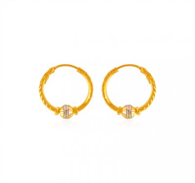 22k Gold Ball Hoop Earrings ( Hoop Earrings )