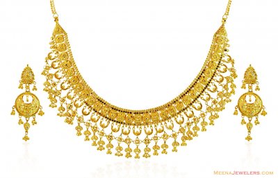 Gold Traditional Wide Necklace Set  ( 22 Kt Gold Sets )