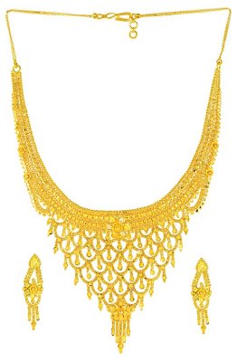Gold Filigree Necklace Set ( 22 Kt Gold Sets )