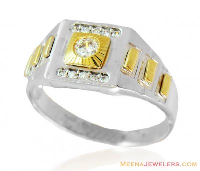 18Kt White Gold Ring with Stone ( Mens Signity Rings )