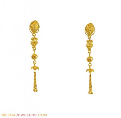 22k Yellow Gold Long Earrings ( 22Kt Gold Fancy Earrings )