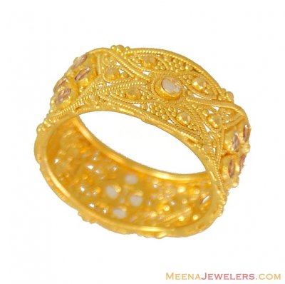 Indian Gold Ring (with Polki) ( Ladies Gold Ring )