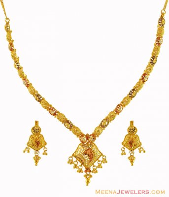 Tricolor Gold Necklace Set ( 22 Kt Gold Sets )