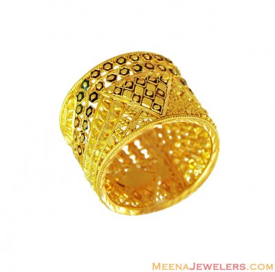 22K Designer Ladies Meenakari Band ( Ladies Gold Ring )