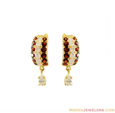 22K Gold Cz Earrings ( Precious Stone Earrings )