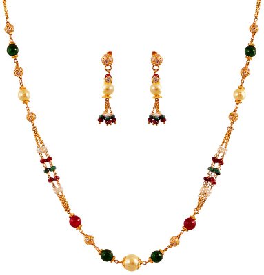 22K Ruby Emerald Necklace Set ( Light Sets )