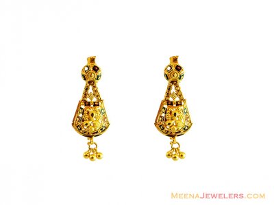 22K Fancy Meena Filigree Earrings  ( 22Kt Gold Fancy Earrings )