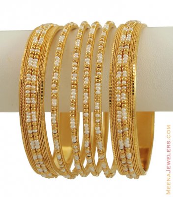 22K Gold Bangles (Pearls Studded) ( Set of Bangles )