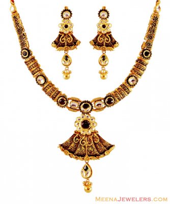 22K Gold Kundan Necklace Set ( Antique Necklace Sets )