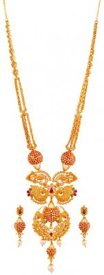 22k Peacock Long Necklace Set  ( Gold Designer Sets )