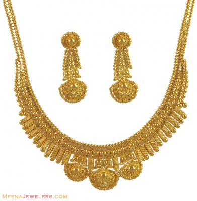 22K Gold Filigree Necklace Set ( 22 Kt Gold Sets )