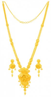 22KT Gold Long Necklace Earring Set ( 22 Kt Gold Sets )
