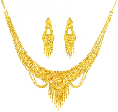 22k Gold Necklace Earring Set ( 22 Kt Gold Sets )