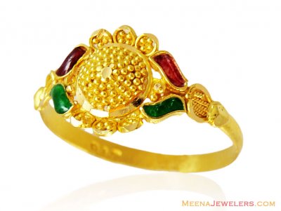 Fancy Floral Meenakari 22k Ring ( Ladies Gold Ring )