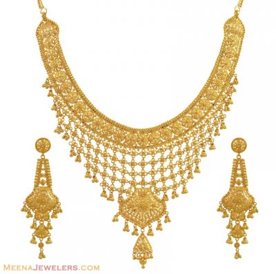 Indian Filigree Necklace Set (22Kt) ( 22 Kt Gold Sets )