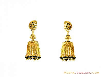 Designer Black Meena Earrings 22k  ( 22Kt Gold Fancy Earrings )