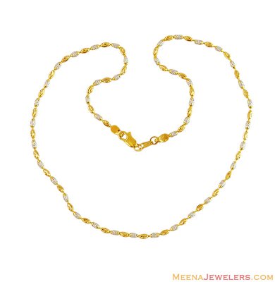 22k 2 Tone Rice Ball Chain(16 Inch) ( 22Kt Gold Fancy Chains )