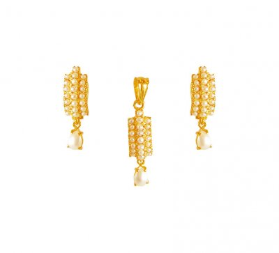 22K Gold Pearl Pendant Set ( Precious Stone Pendant Sets )
