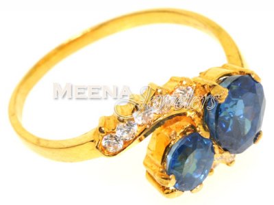 Gold Ring with Sapphire and CZ ( Ladies Rings with Precious Stones )