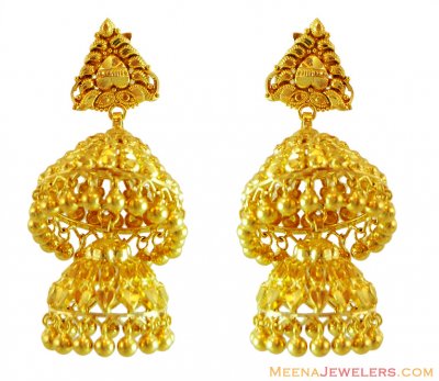 22k Double Layered Chandeliers ( 22Kt Gold Fancy Earrings )