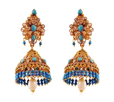 Traditional 22K Turquoise Jhumki ( Exquisite Earrings )
