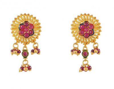 Gold Tops with Ruby ( Precious Stone Earrings )