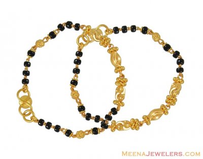 Gold kids bracelets (22k gold) ( Black Bead Bracelets )