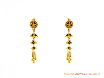 22K Fancy Meena Chandelier Earrings ( 22Kt Gold Fancy Earrings )