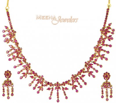 Necklace Jewelry  on Set  22kt Gold    Stps2650   22kt Gold Ruby Necklace And Earrings Set