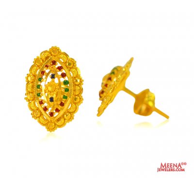 Fancy Meenakari Color Work Earrings ( 22 Kt Gold Tops )