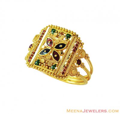 Traditional Meenakari Indian Ring ( Ladies Gold Ring )