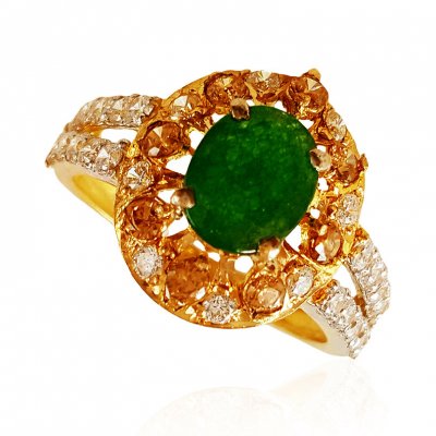 22kt Gold Emerald Ring ( Ladies Rings with Precious Stones )