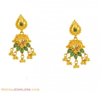 Emerald Earrings (22K Gold) ( Precious Stone Earrings )
