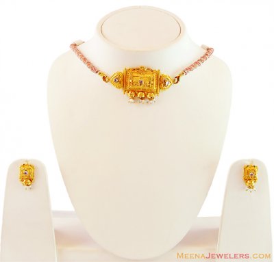 22K Gold Mini Choker Necklace Set ( Light Sets )