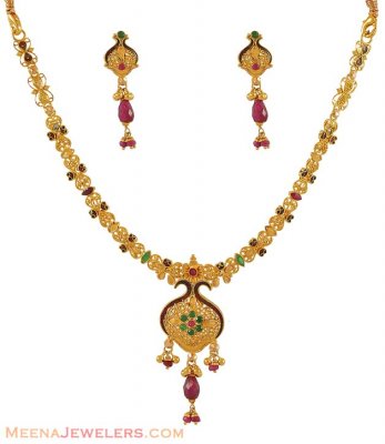 Gold small antique necklace set ( Antique Necklace Sets )