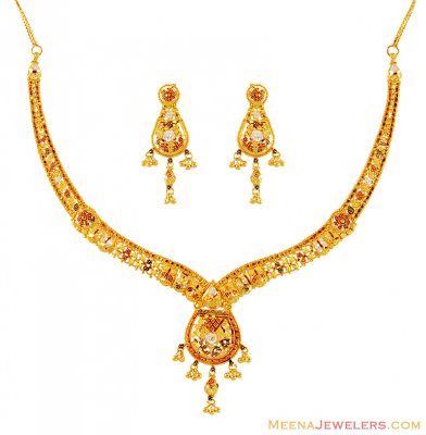 Beautiful Tricolored Necklace Set ( 22 Kt Gold Sets )